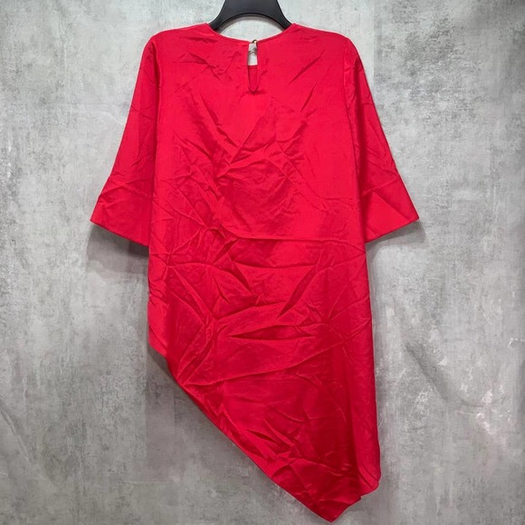 St. John Red Poppy Silk CDC Asymmetrical Hem 3/4 - Picture 5 of 13